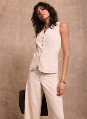 Cream Denim Diamond Textured Waistcoat