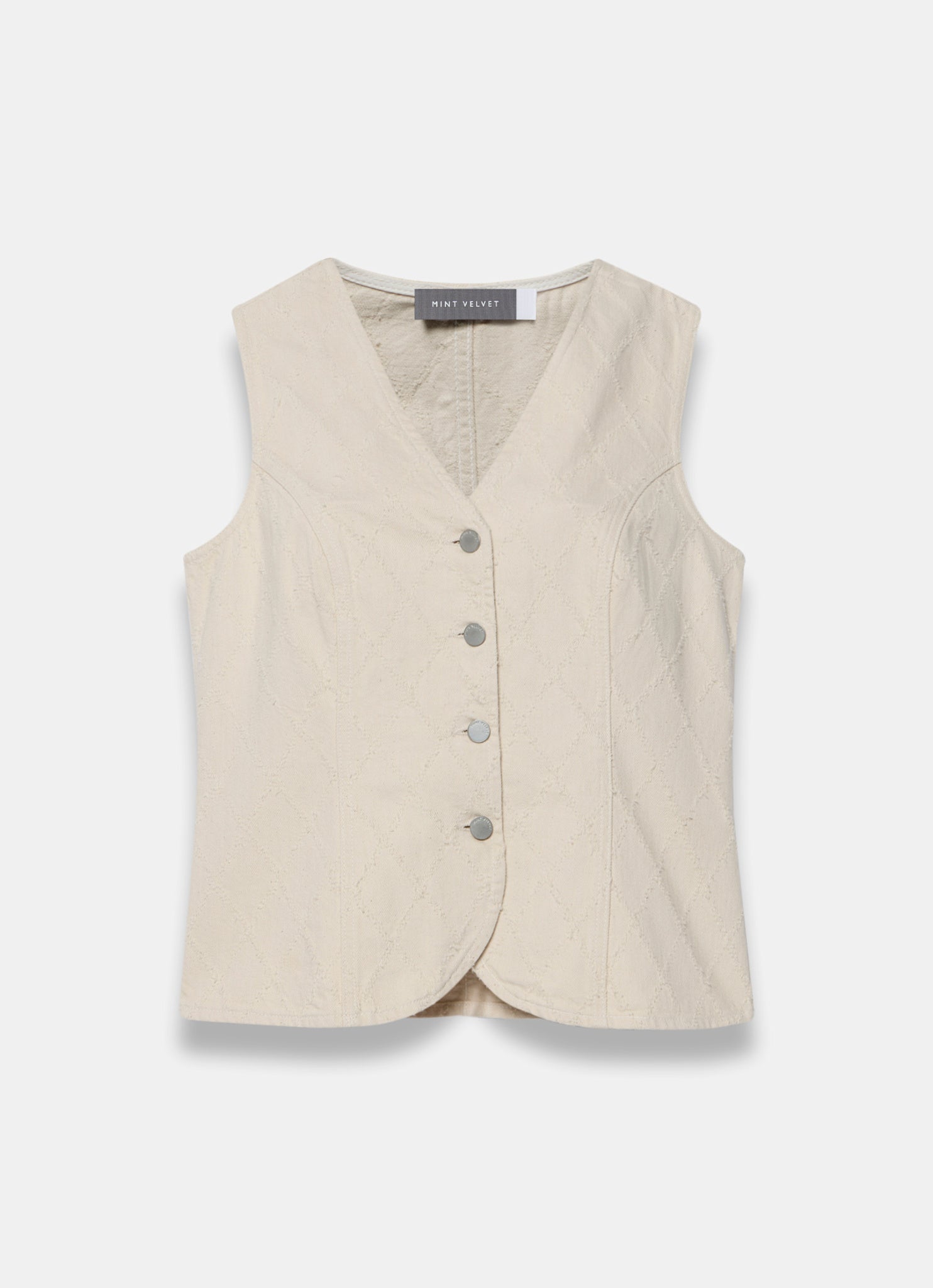 Cream Denim Diamond Textured Waistcoat