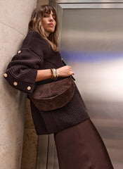 Dolly Brown Textured Suede Scoop Sling Bag