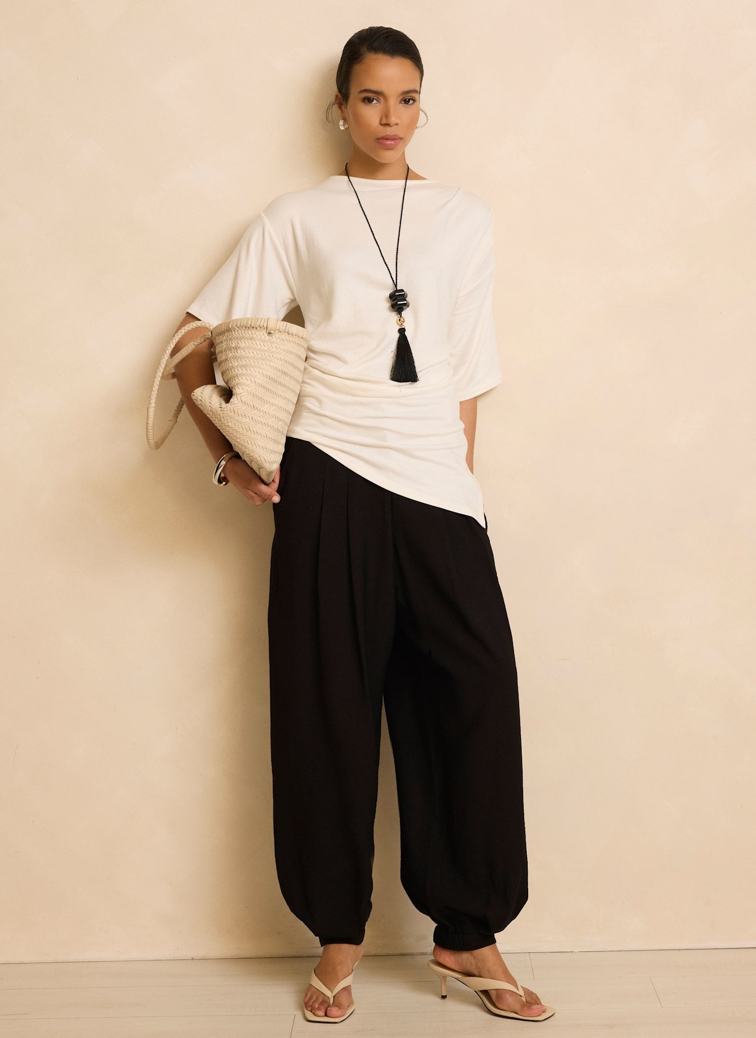 White Draped Asymmetric Top
