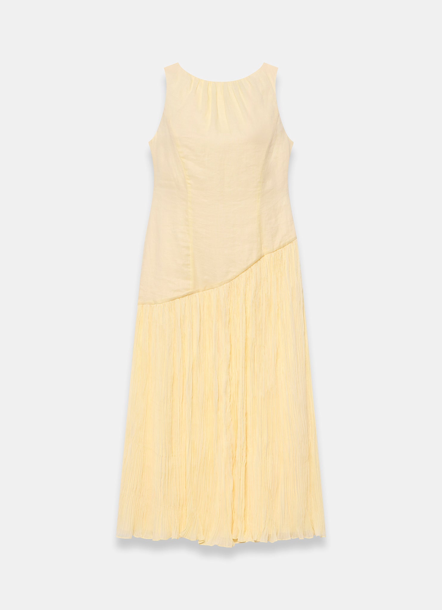 Yellow Crinkle Drop Waist Midi Dress