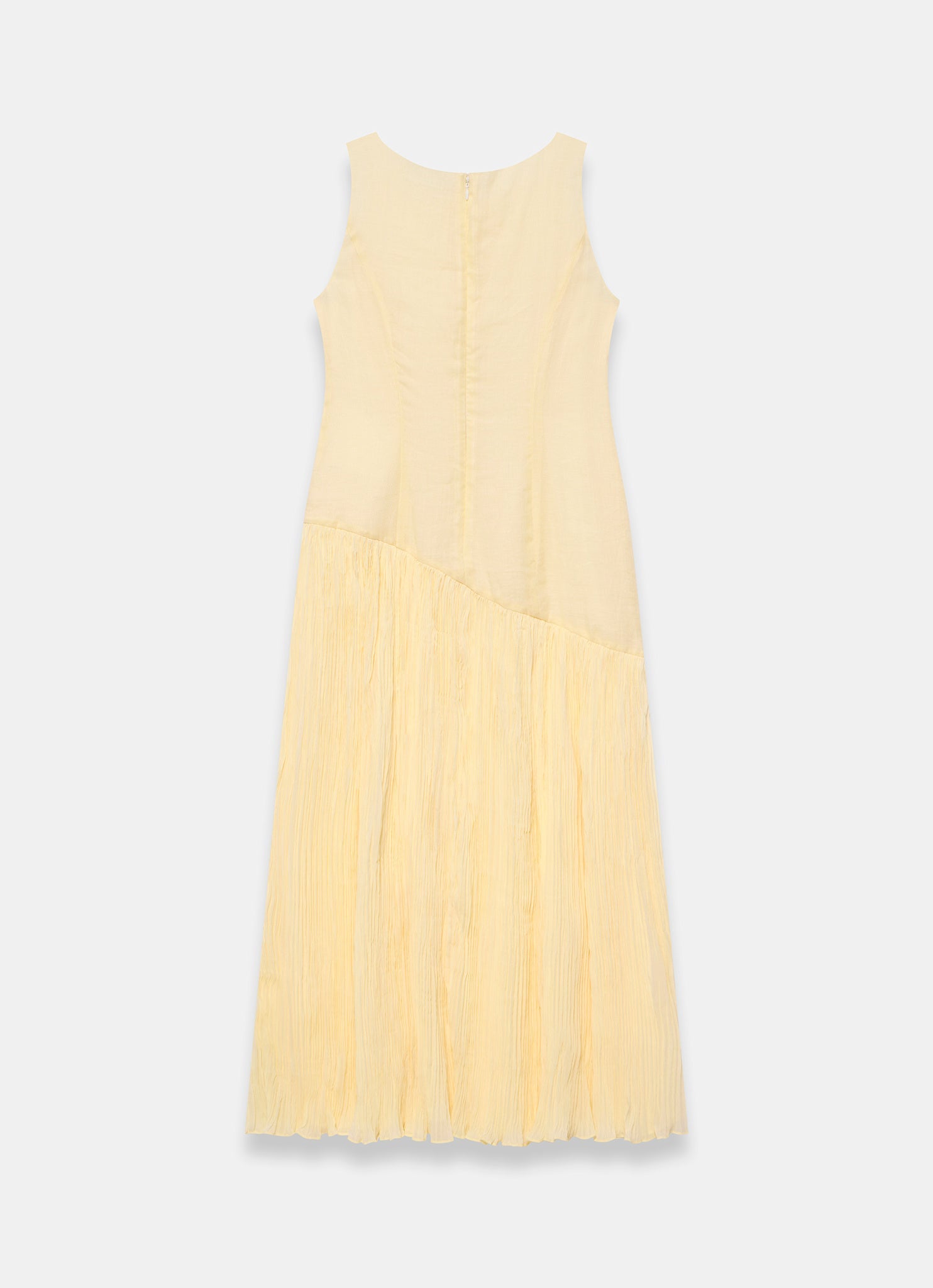 Yellow Crinkle Drop Waist Midi Dress