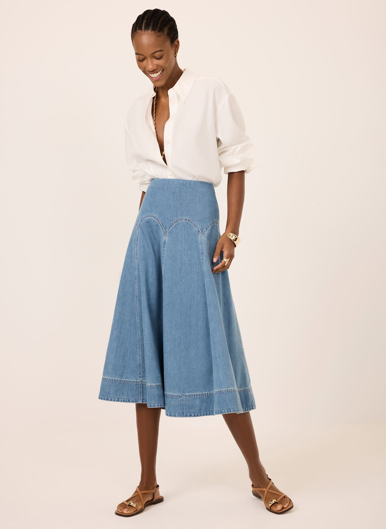 Mid Indigo Denim Midi Skirt
