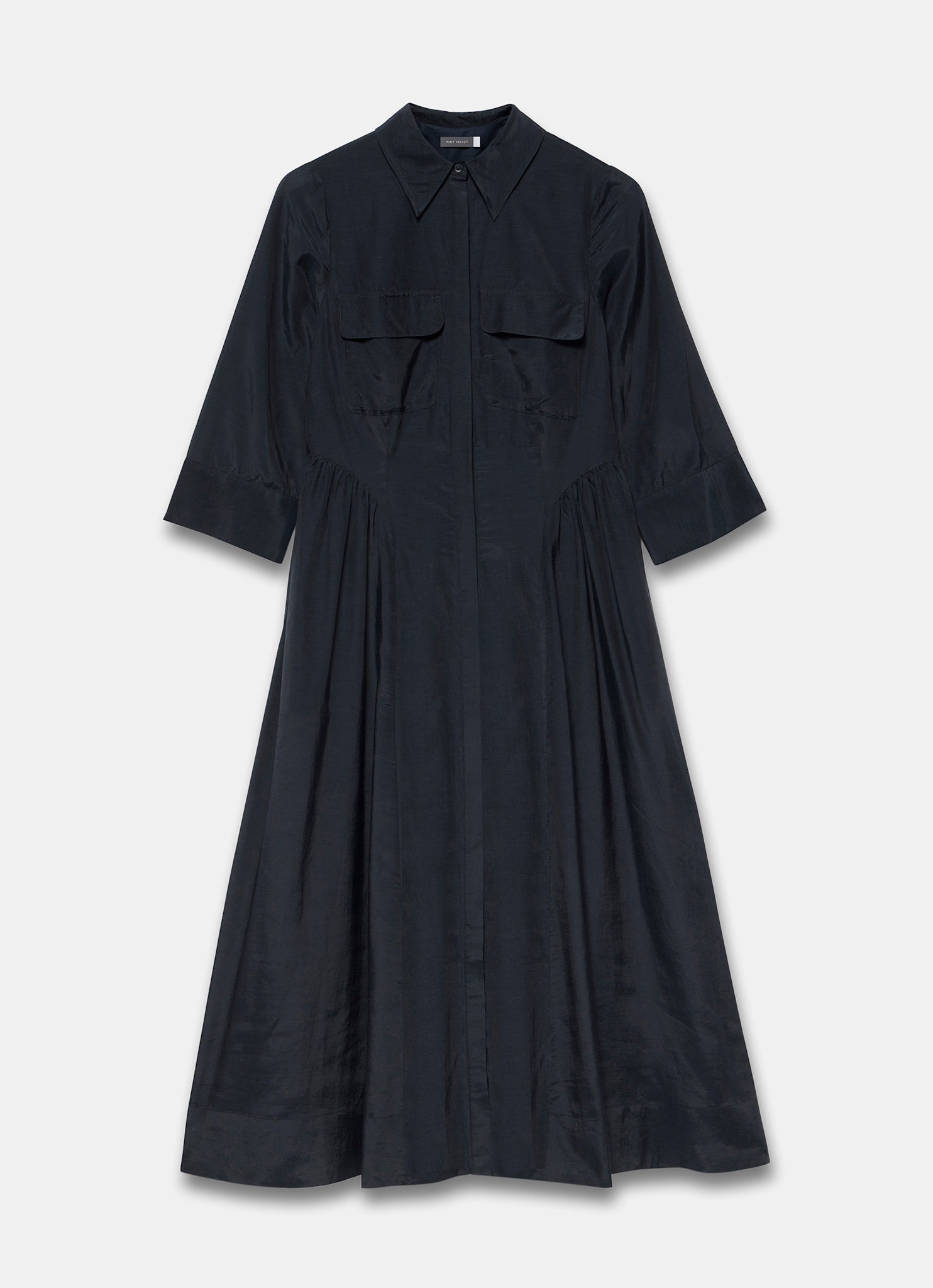 Navy Drop Waist Midi Shirt Dress