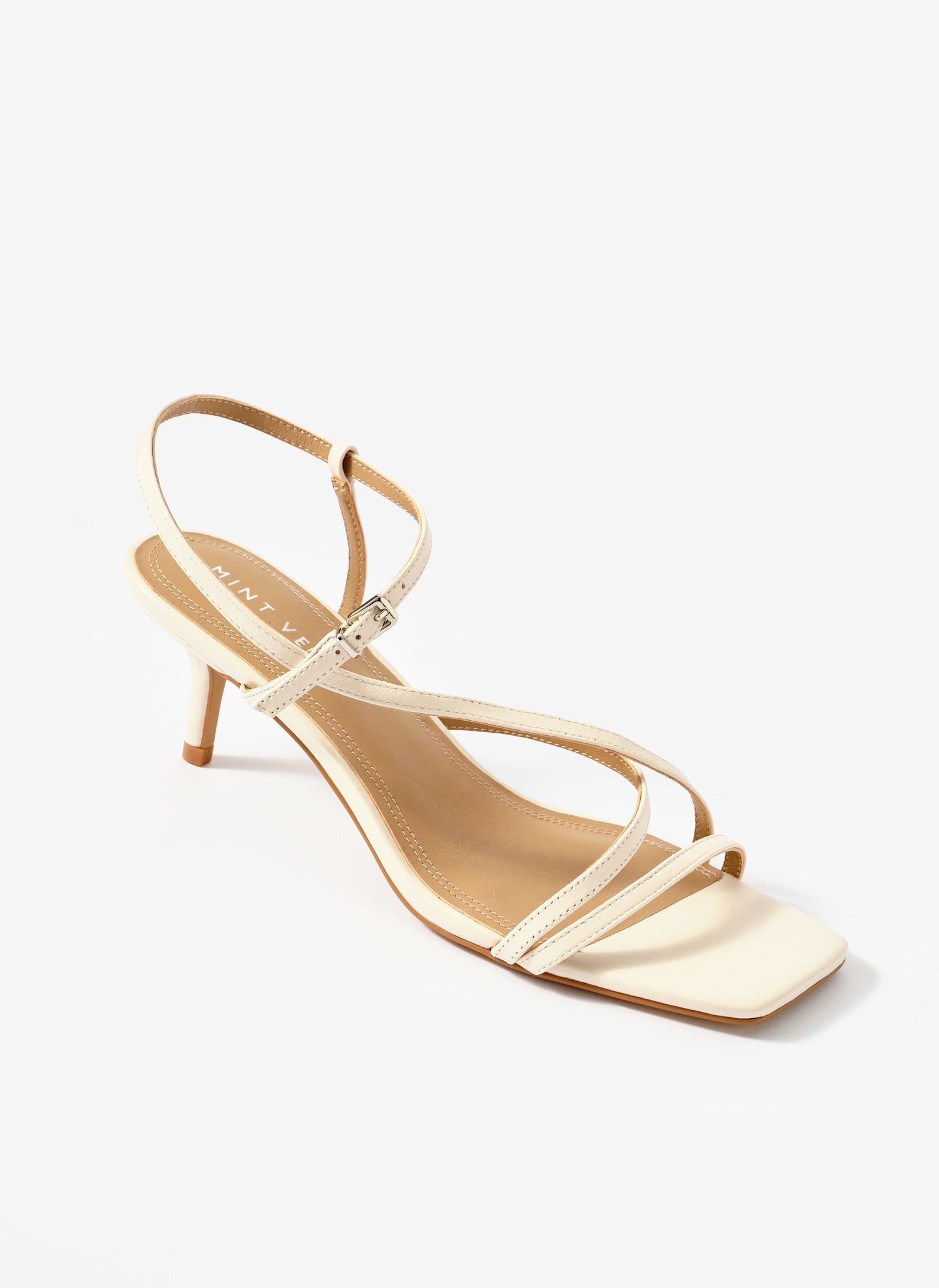 Eli Cream Leather Strappy Kitten Heels