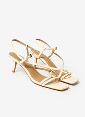 Eli Cream Leather Strappy Kitten Heels