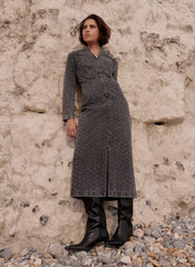 Grey Embellished Denim Midi Dress