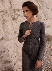Grey Embellished Denim Midi Dress