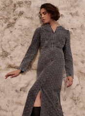 Grey Embellished Denim Midi Dress