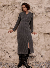 Grey Embellished Denim Midi Dress