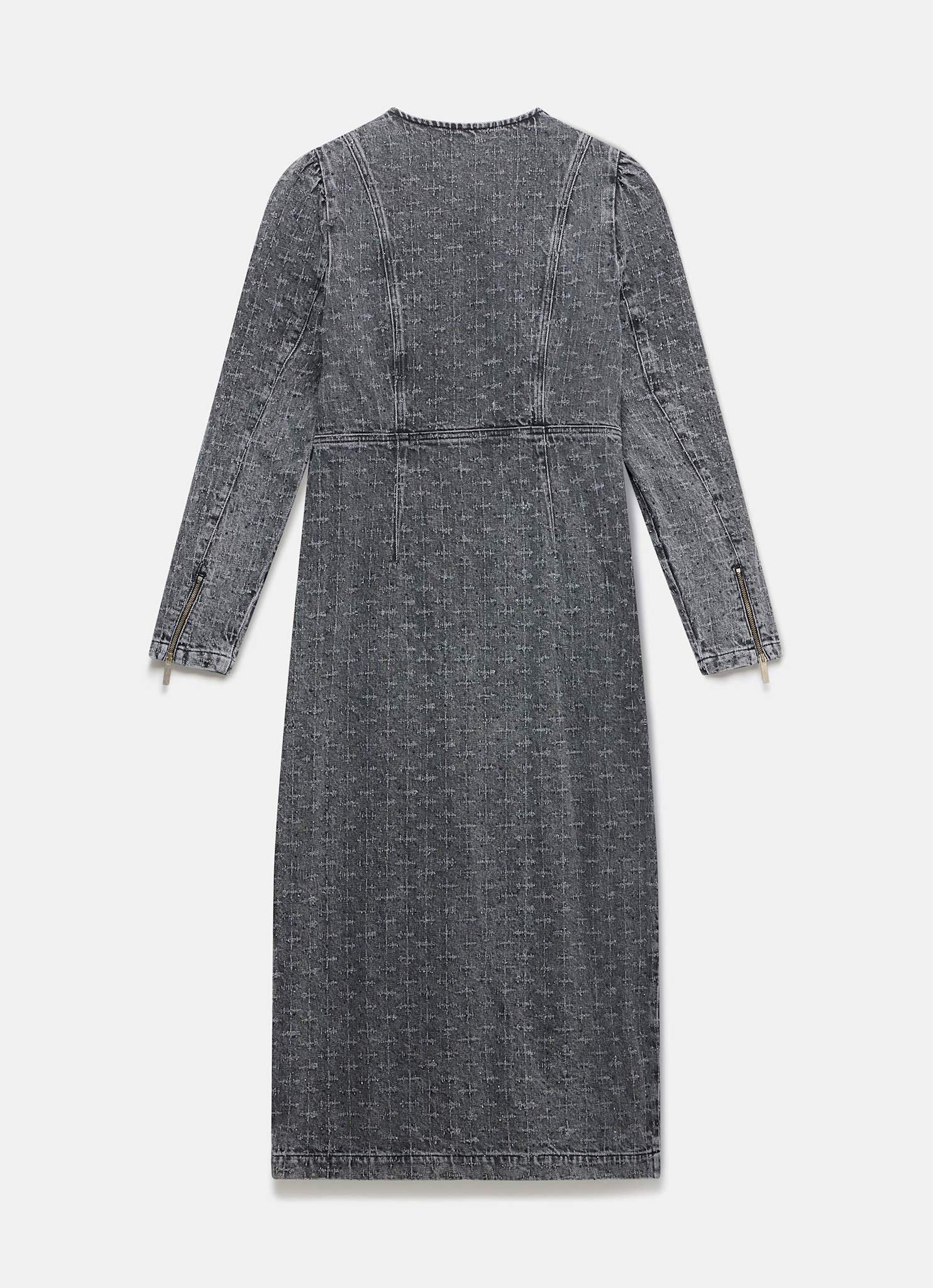 Grey Embellished Denim Midi Dress