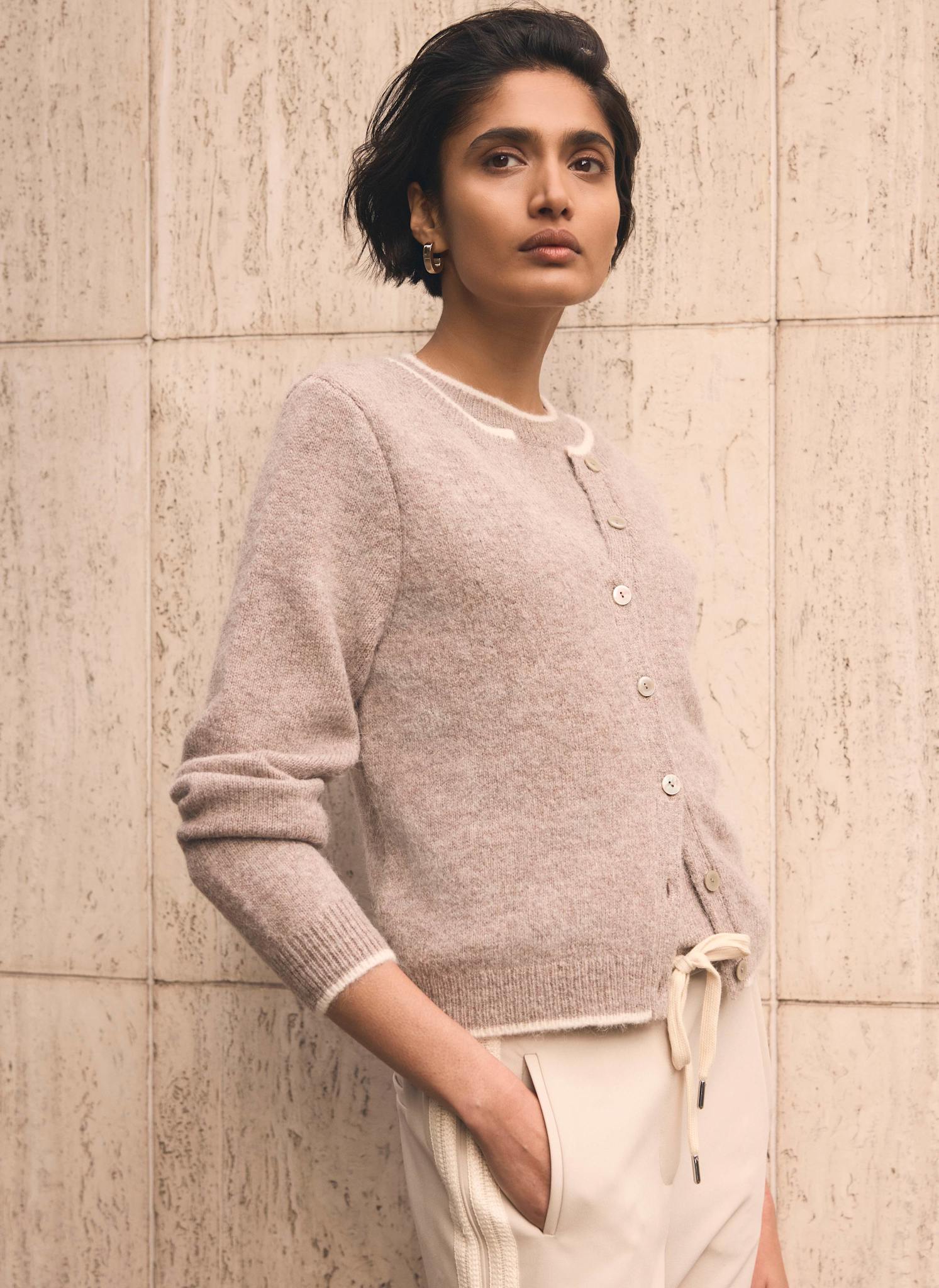 Neutral Double Layer Knit Cardigan