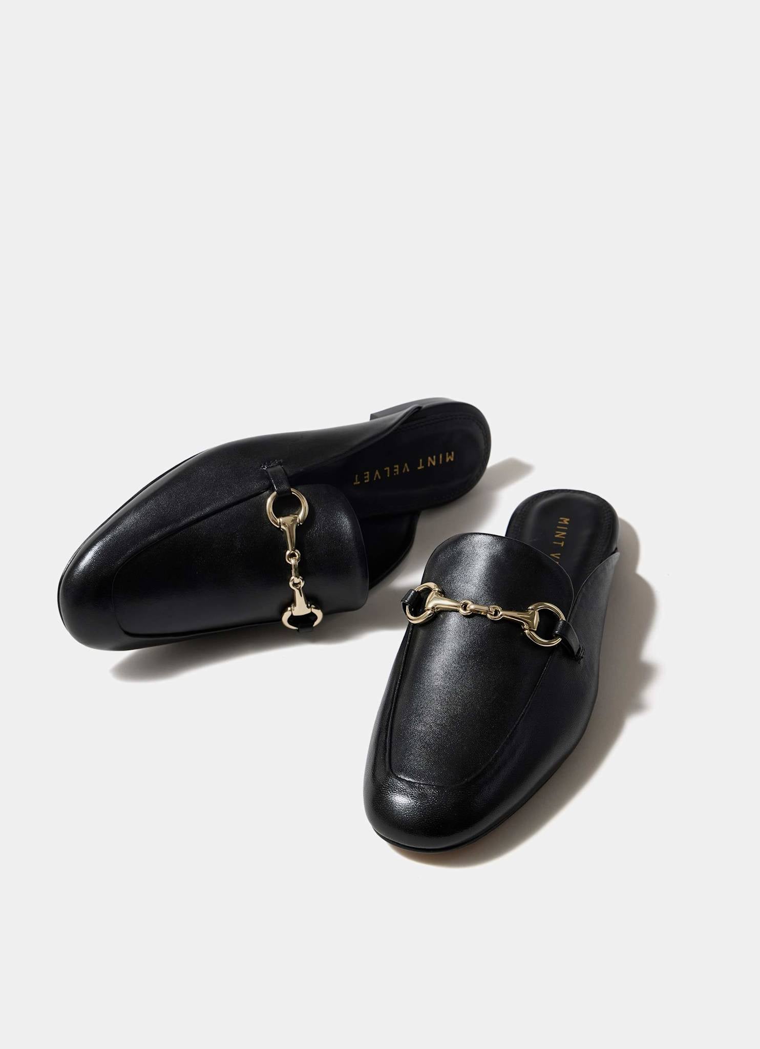 Faye Black Leather Backless Loafers