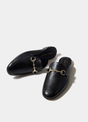 Faye Black Leather Backless Loafers