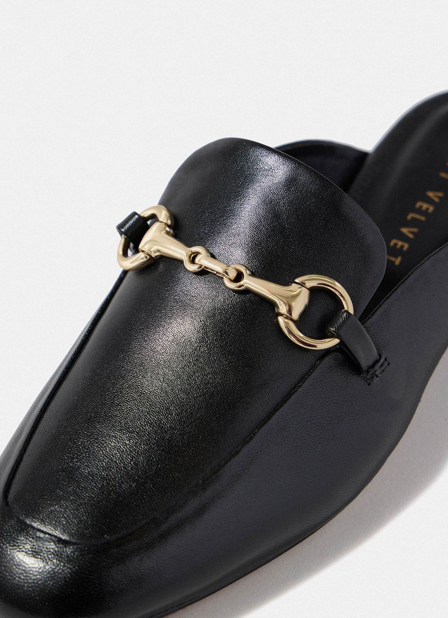 Faye Black Leather Backless Loafers