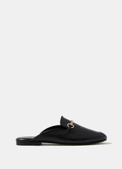 Faye Black Leather Backless Loafers