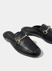 Faye Black Leather Backless Loafers