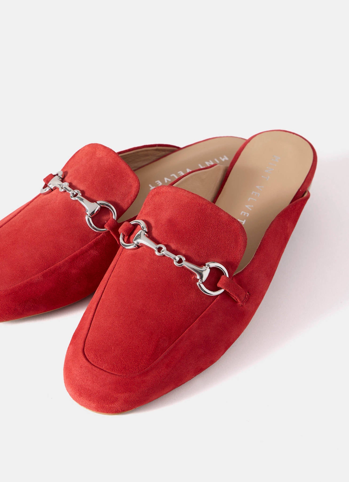Faye Red Suede Backless Loafers