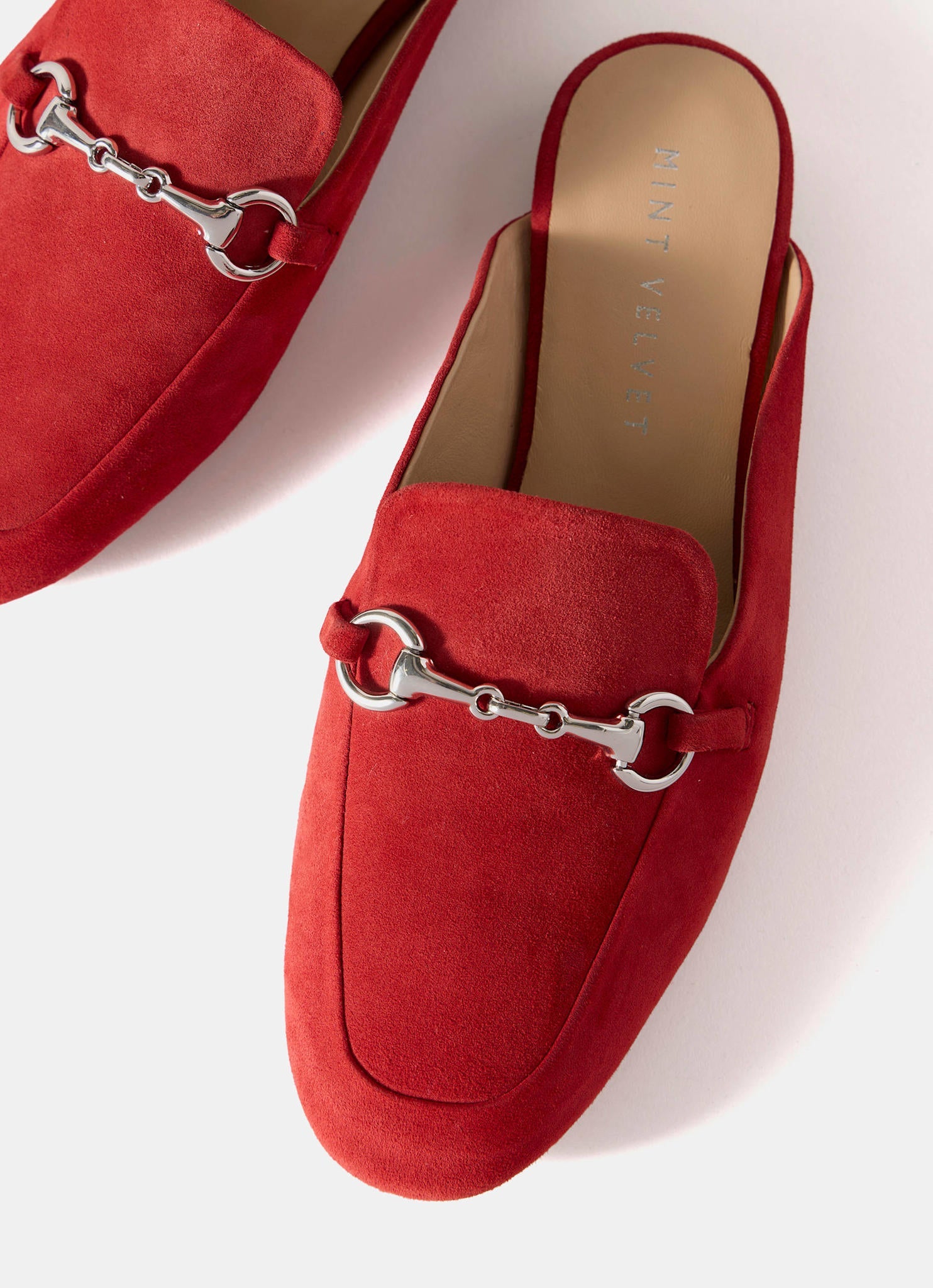 Faye Red Suede Backless Loafers