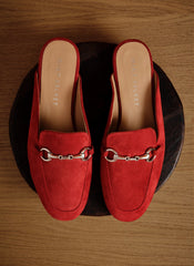 Faye Red Suede Backless Loafers