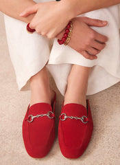 Faye Red Suede Backless Loafers