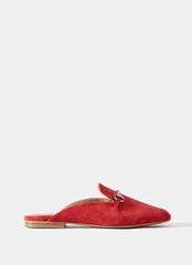 Faye Red Suede Backless Loafers