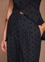 Navy Polka Dot Wide Leg Trousers