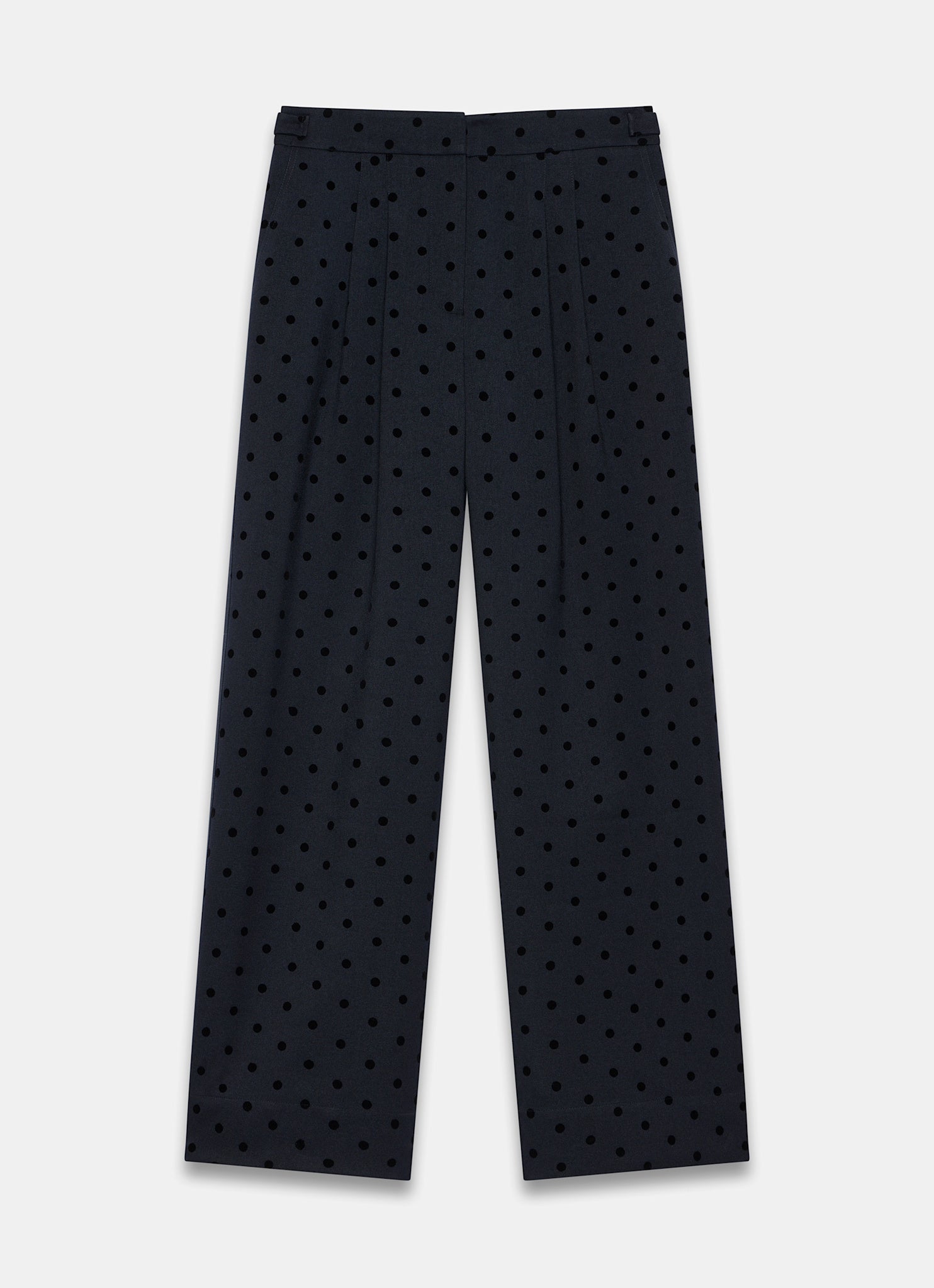 Navy Polka Dot Wide Leg Trousers
