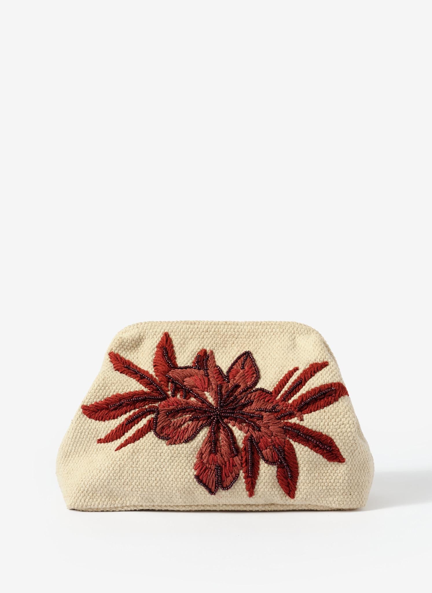 Eve Cream Cotton Embroidered Clutch Bag
