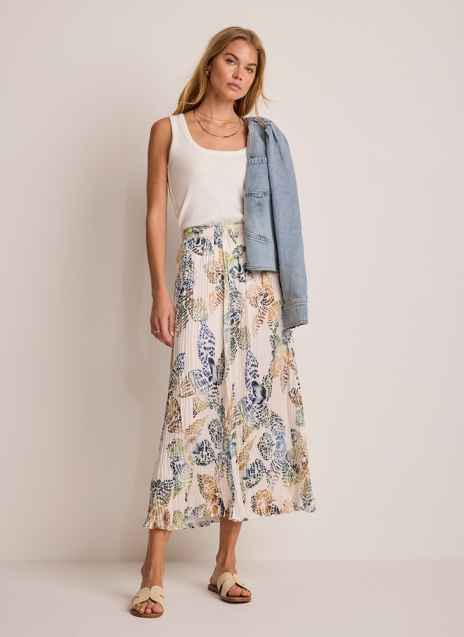 Cream Floral Print Crinkle Maxi Skirt