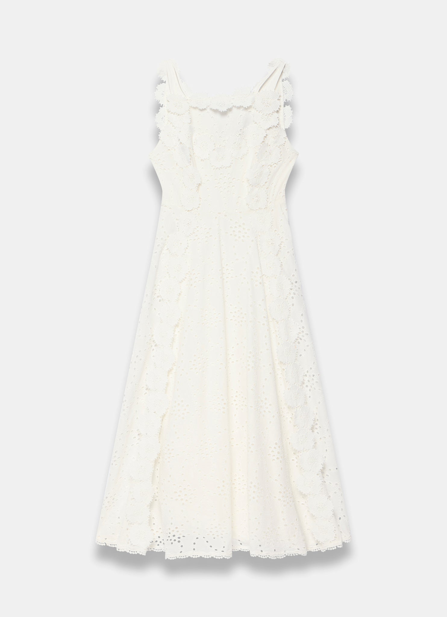 White Cotton Floral Lace Midi Dress