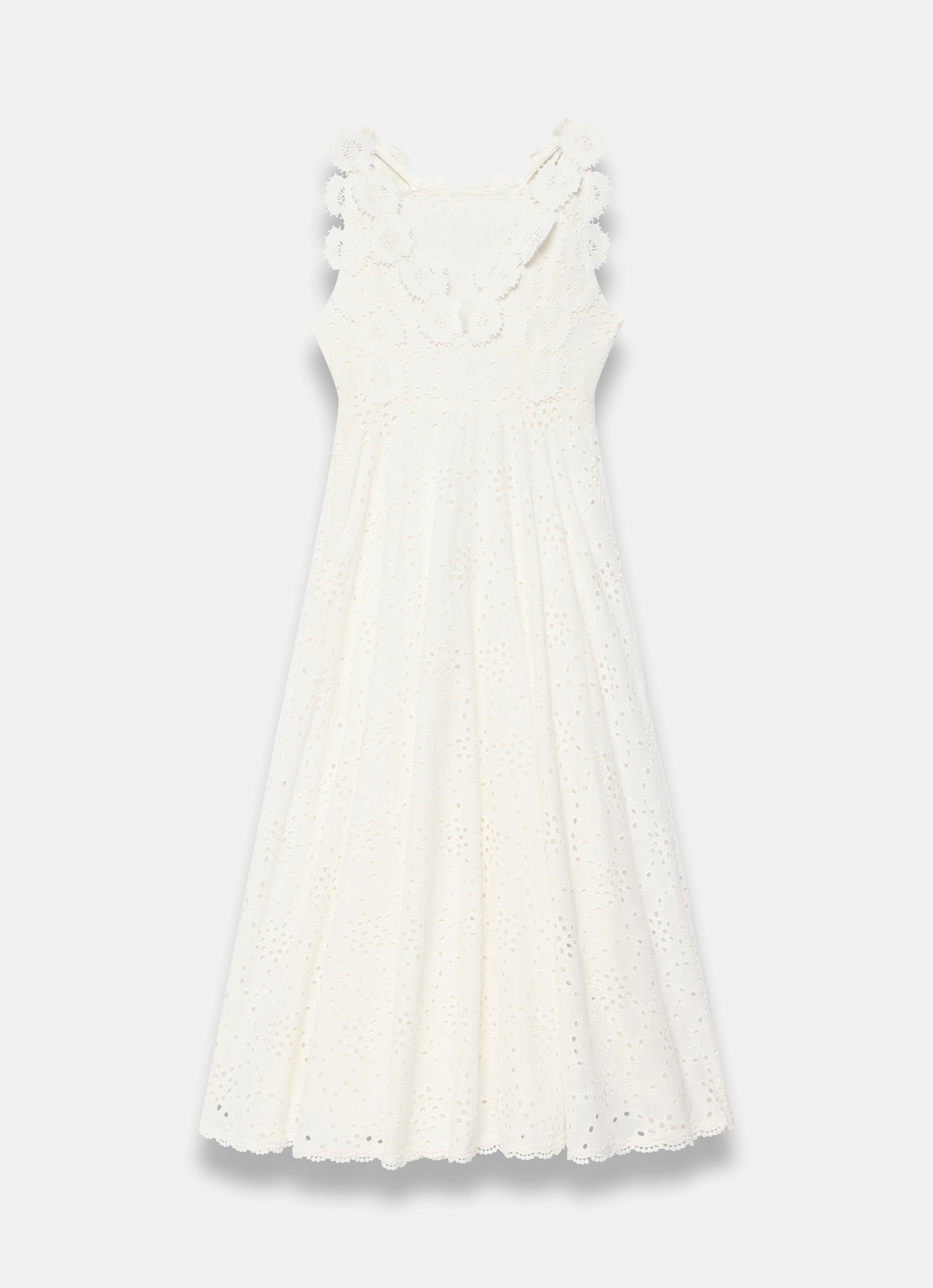 White Cotton Floral Lace Midi Dress