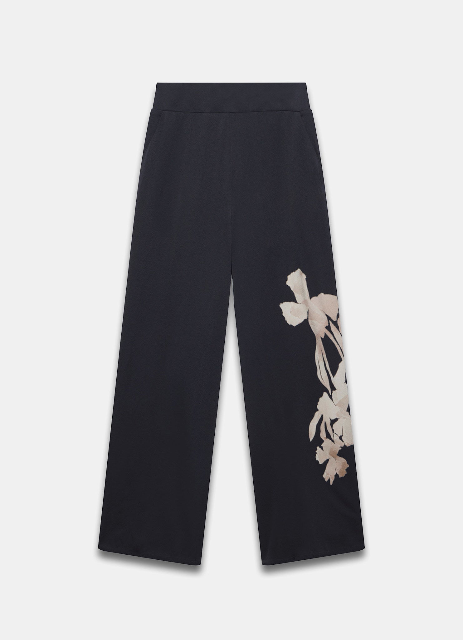 Navy Floral Print Wide Trousers