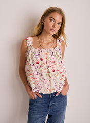 Pink Floral Print Bubble Hem Top