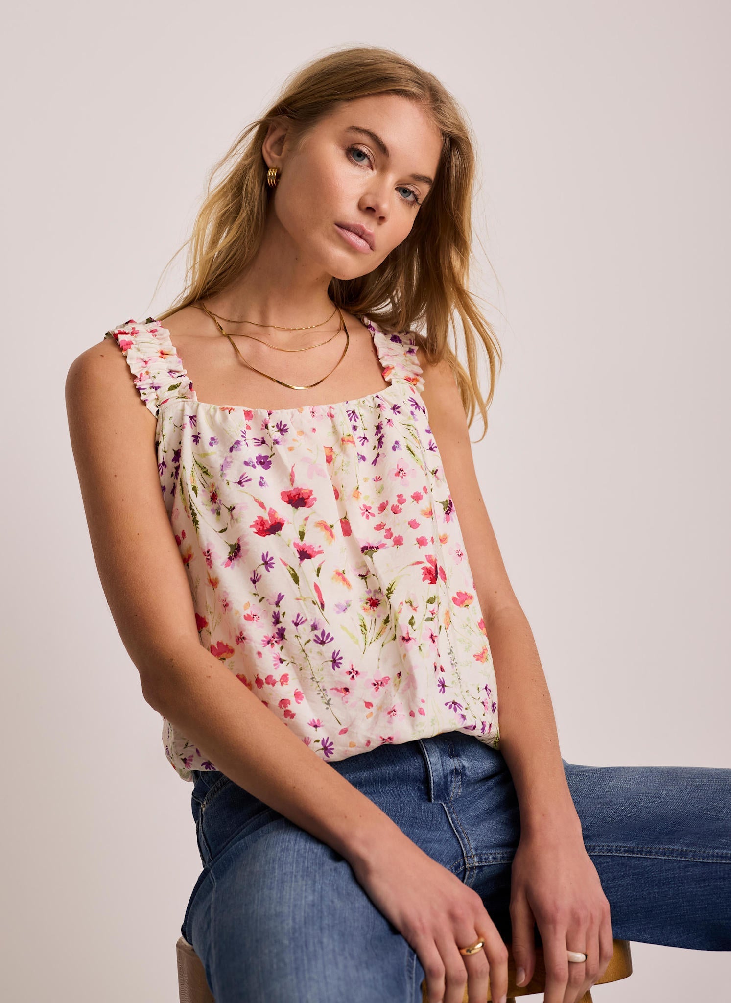 Pink Floral Print Bubble Hem Top