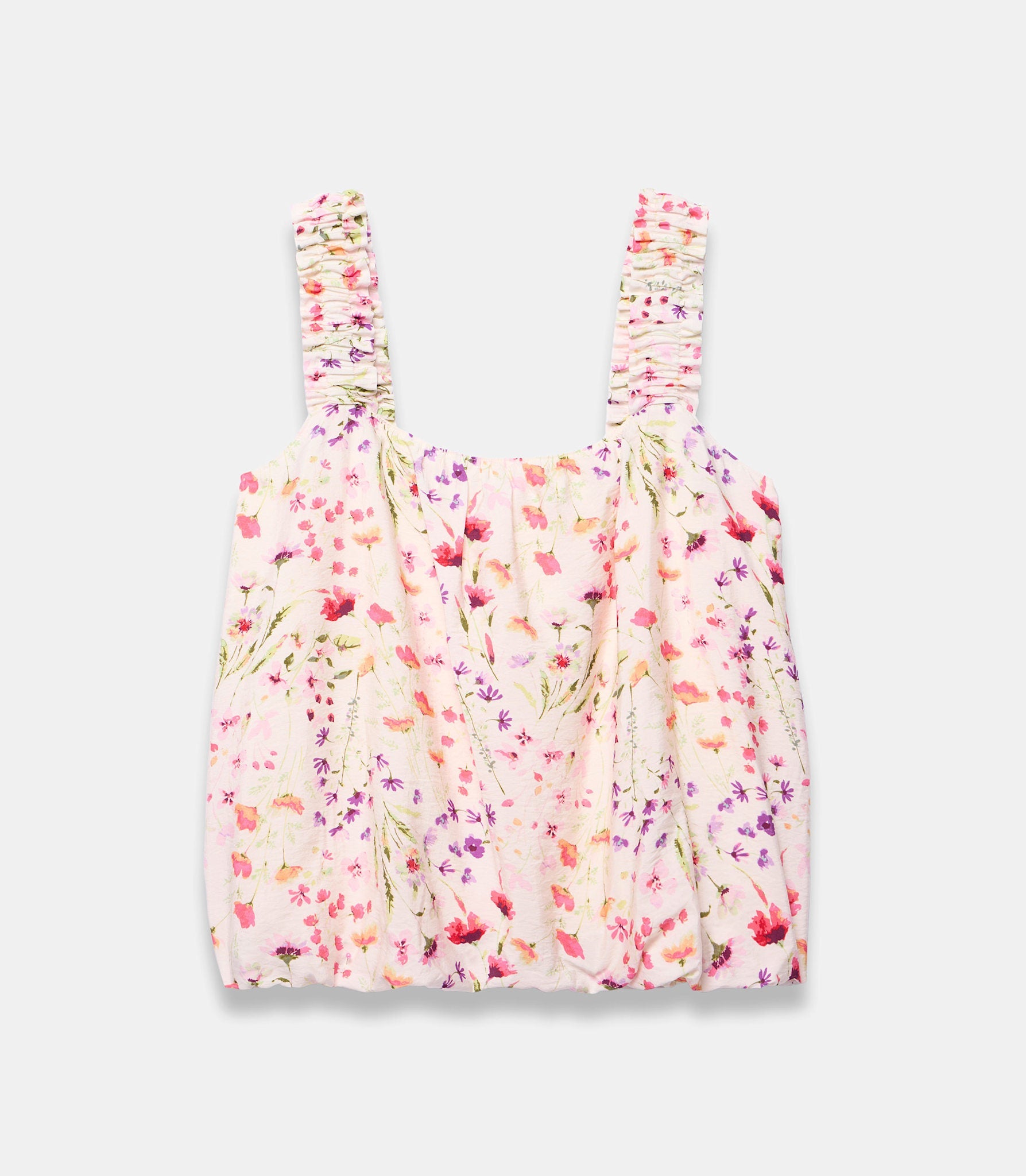 Pink Floral Print Bubble Hem Top