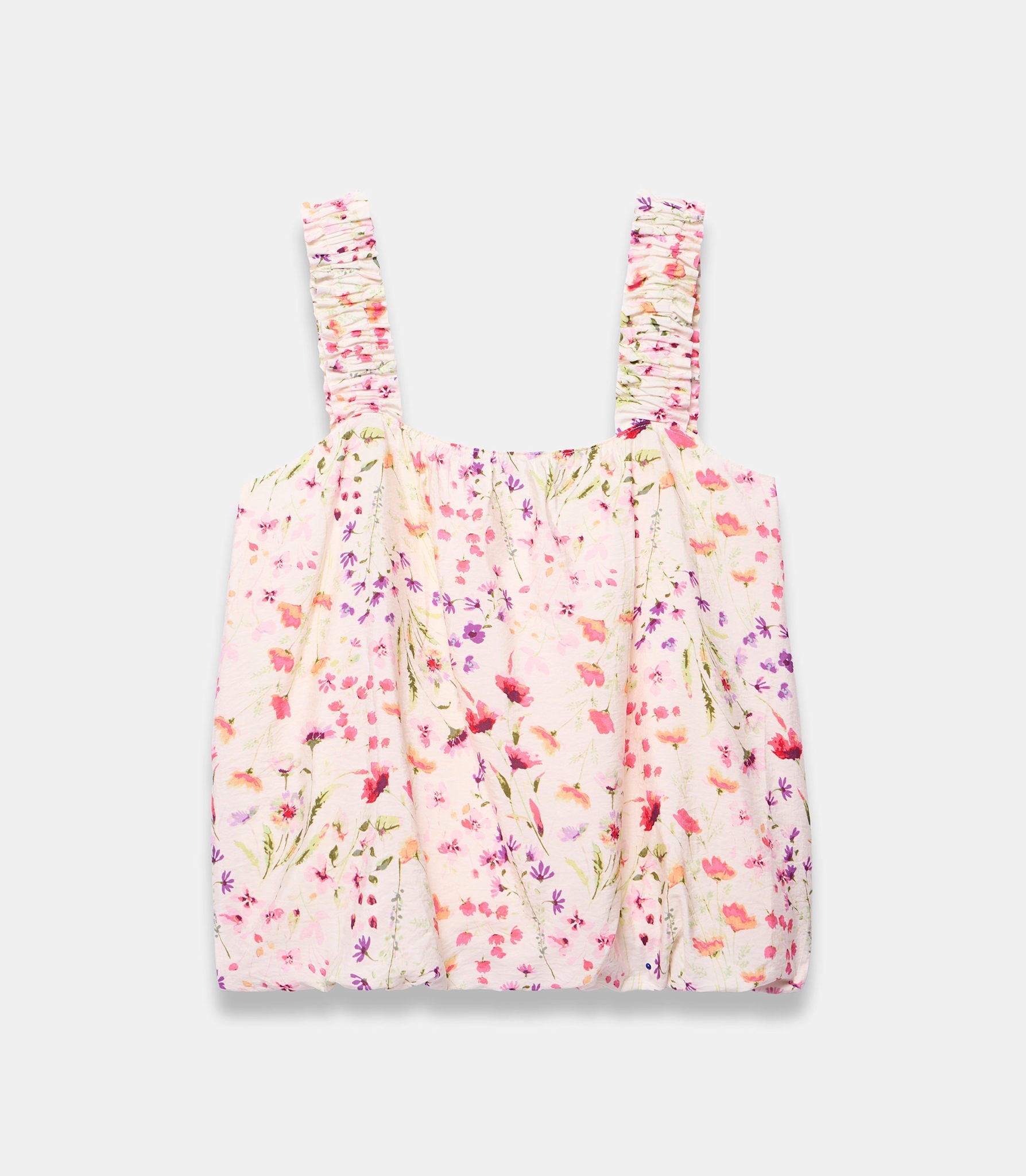 Pink Floral Print Bubble Hem Top