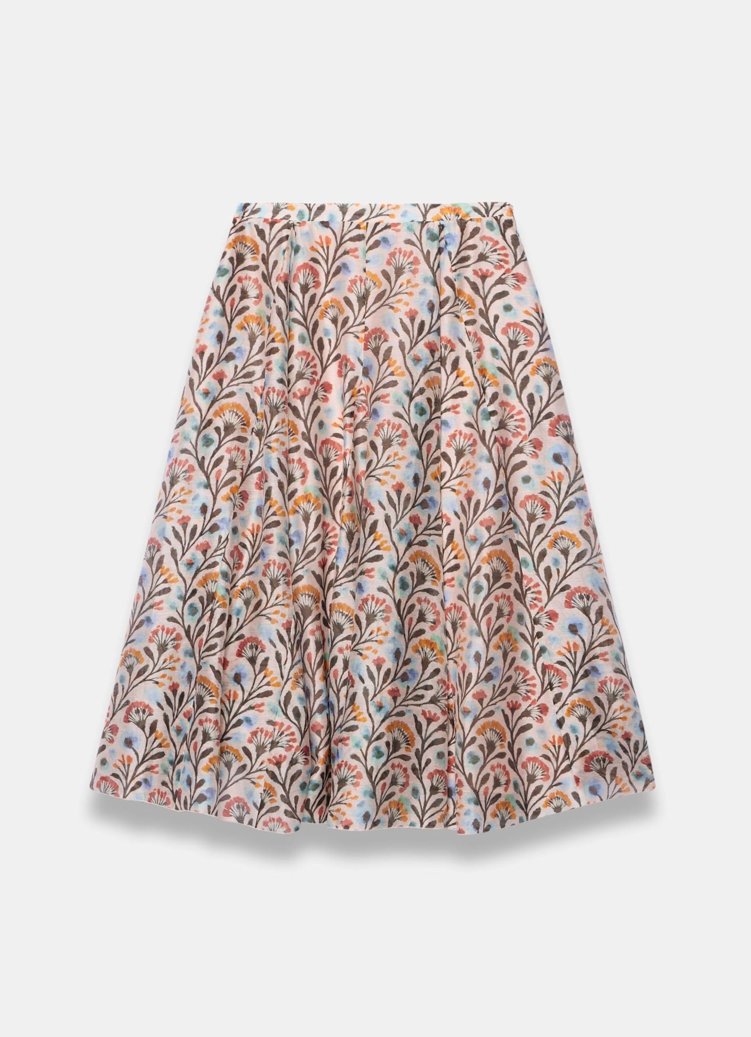 Orange Floral Print Midi Skirt