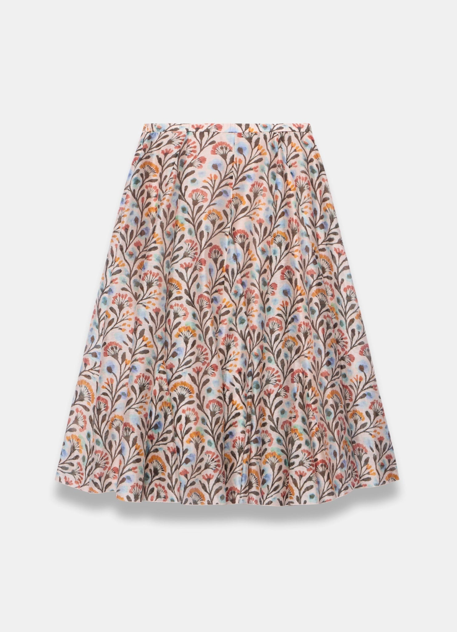 Orange Floral Print Midi Skirt