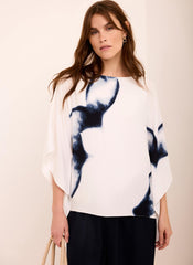 White Print Batwing Top