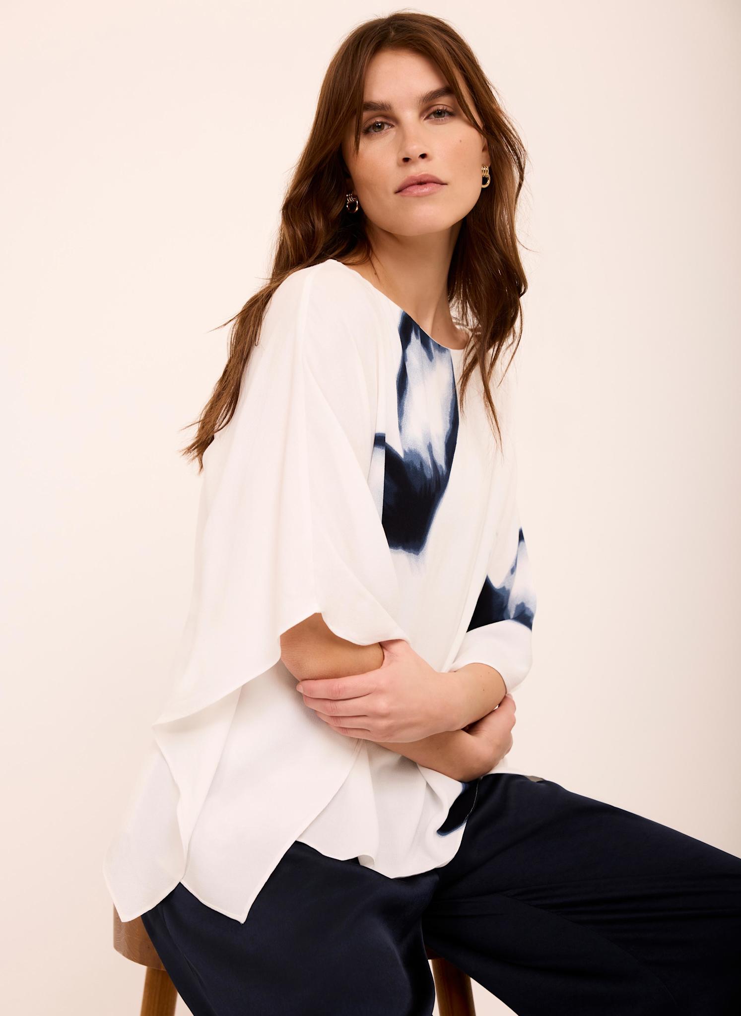 White Print Batwing Top