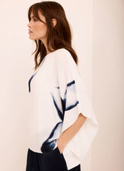 White Print Batwing Top