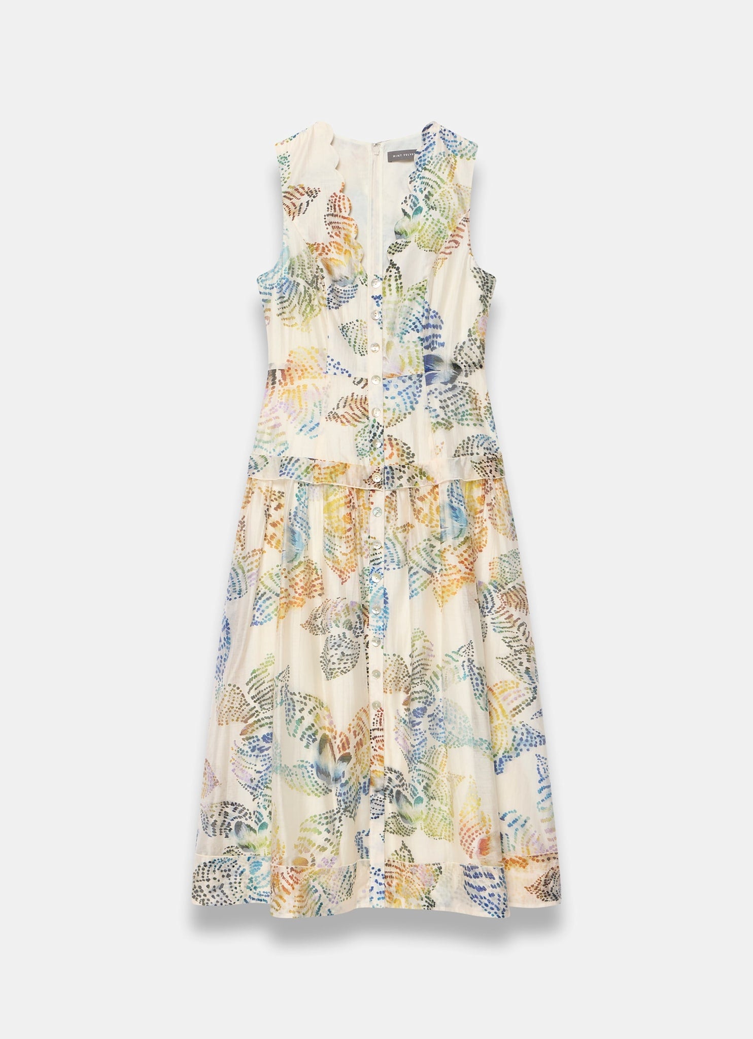 Cream Floral Print Drop Waist Midi Dress