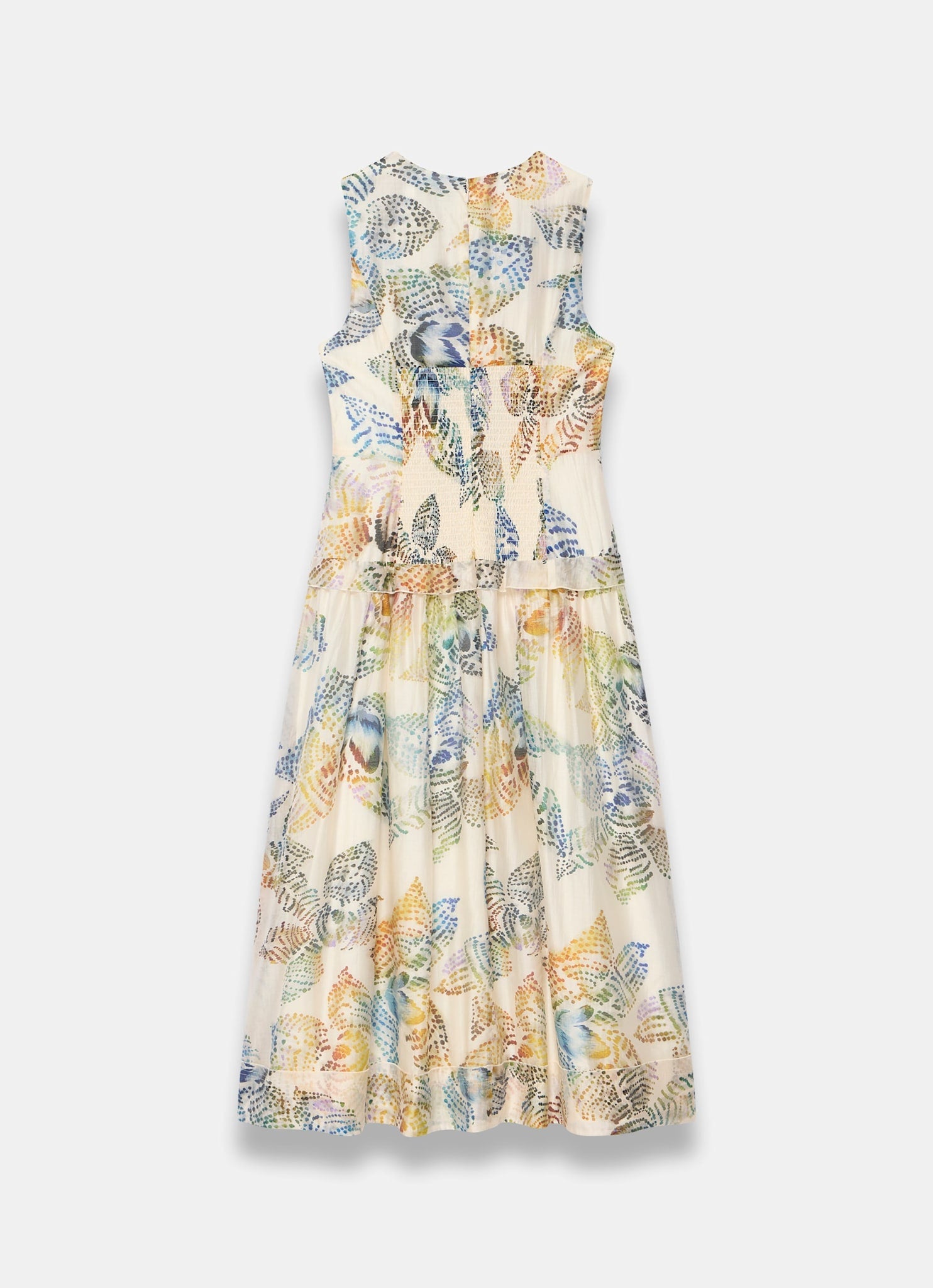 Cream Floral Print Drop Waist Midi Dress