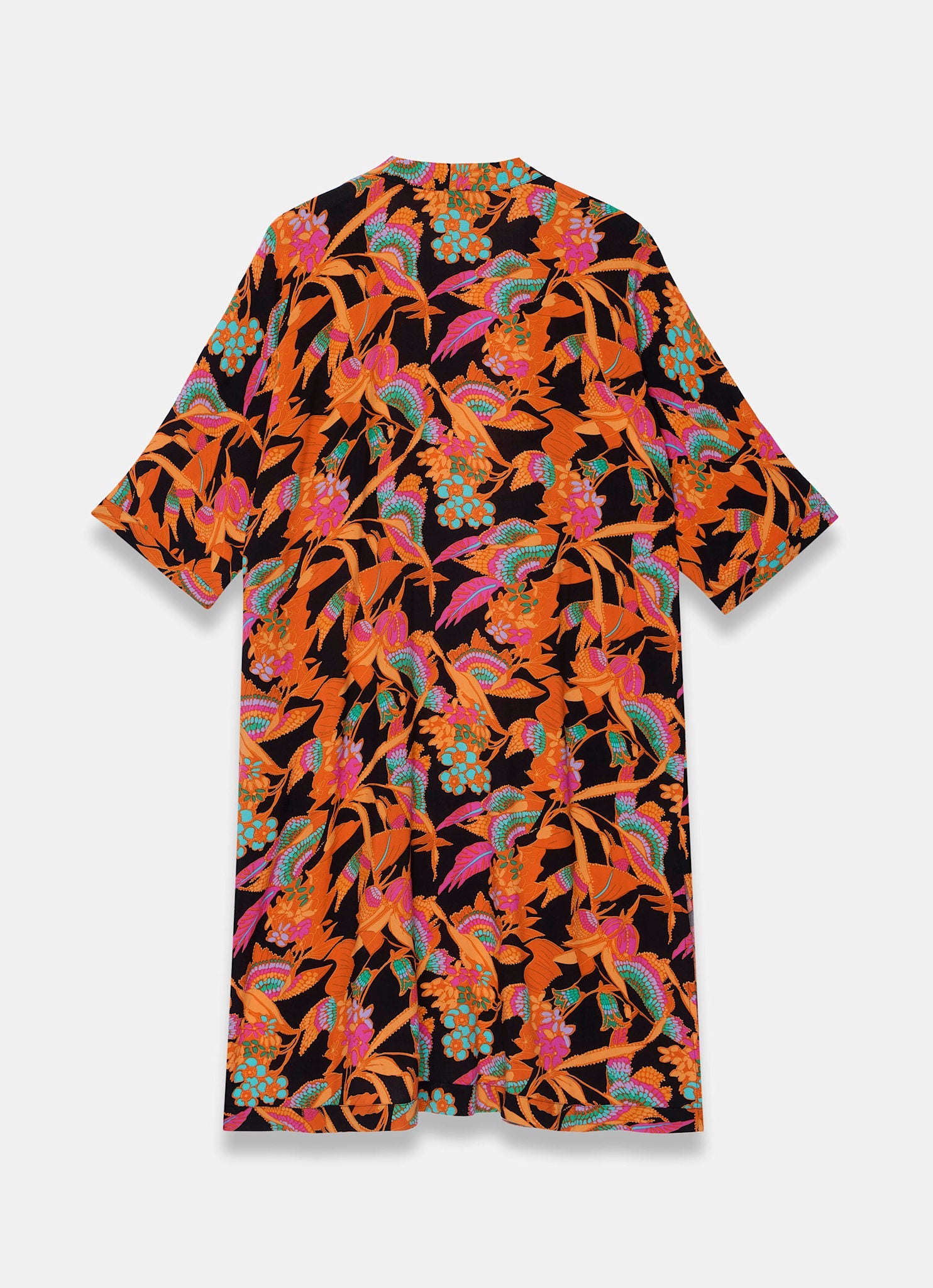 Orange Floral Print Long Kimono