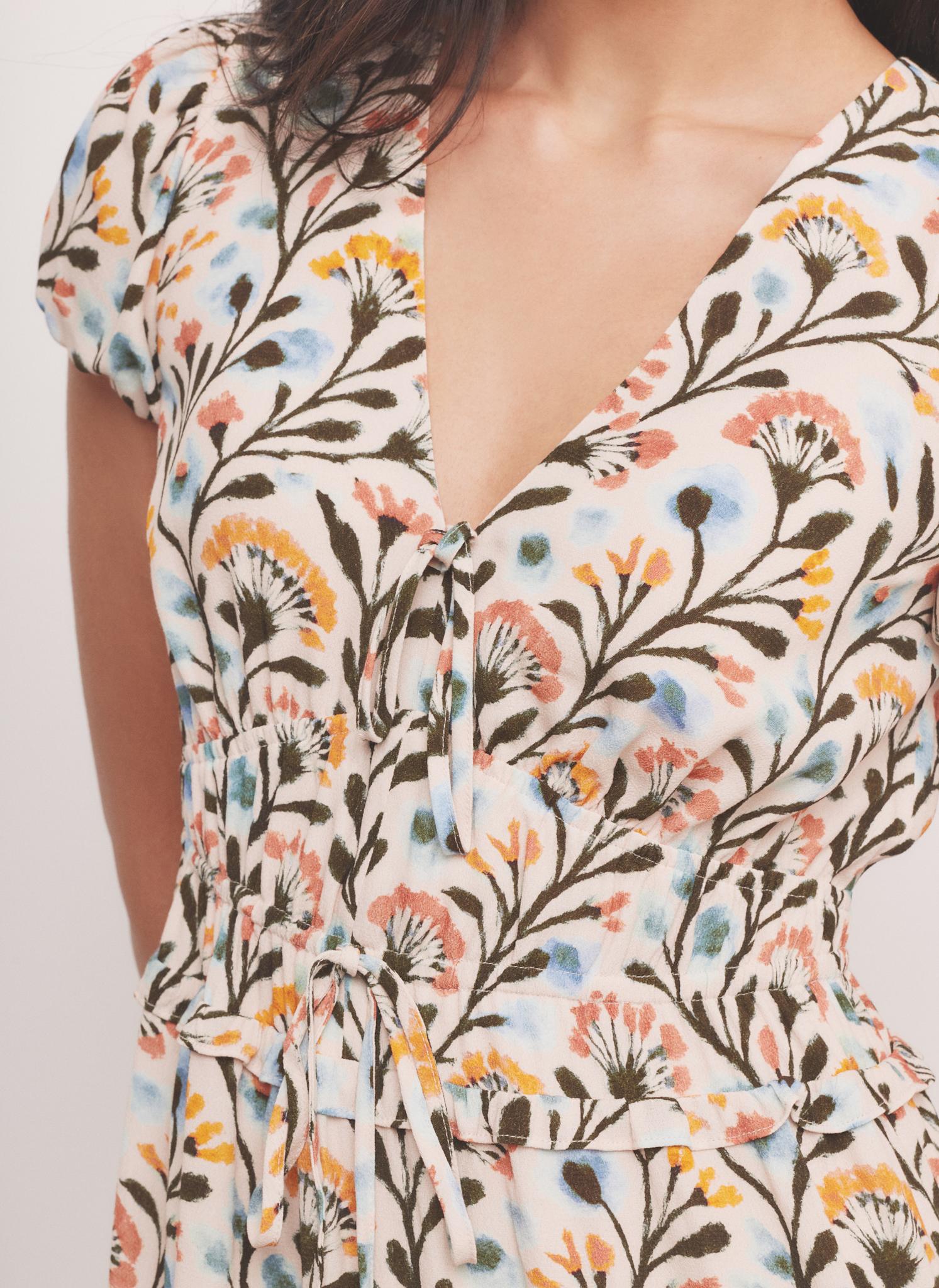 Orange Floral Print Midi Dress