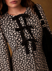 Black Floral Print Midi Dress