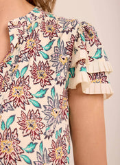Cream Floral Print Mini Dress