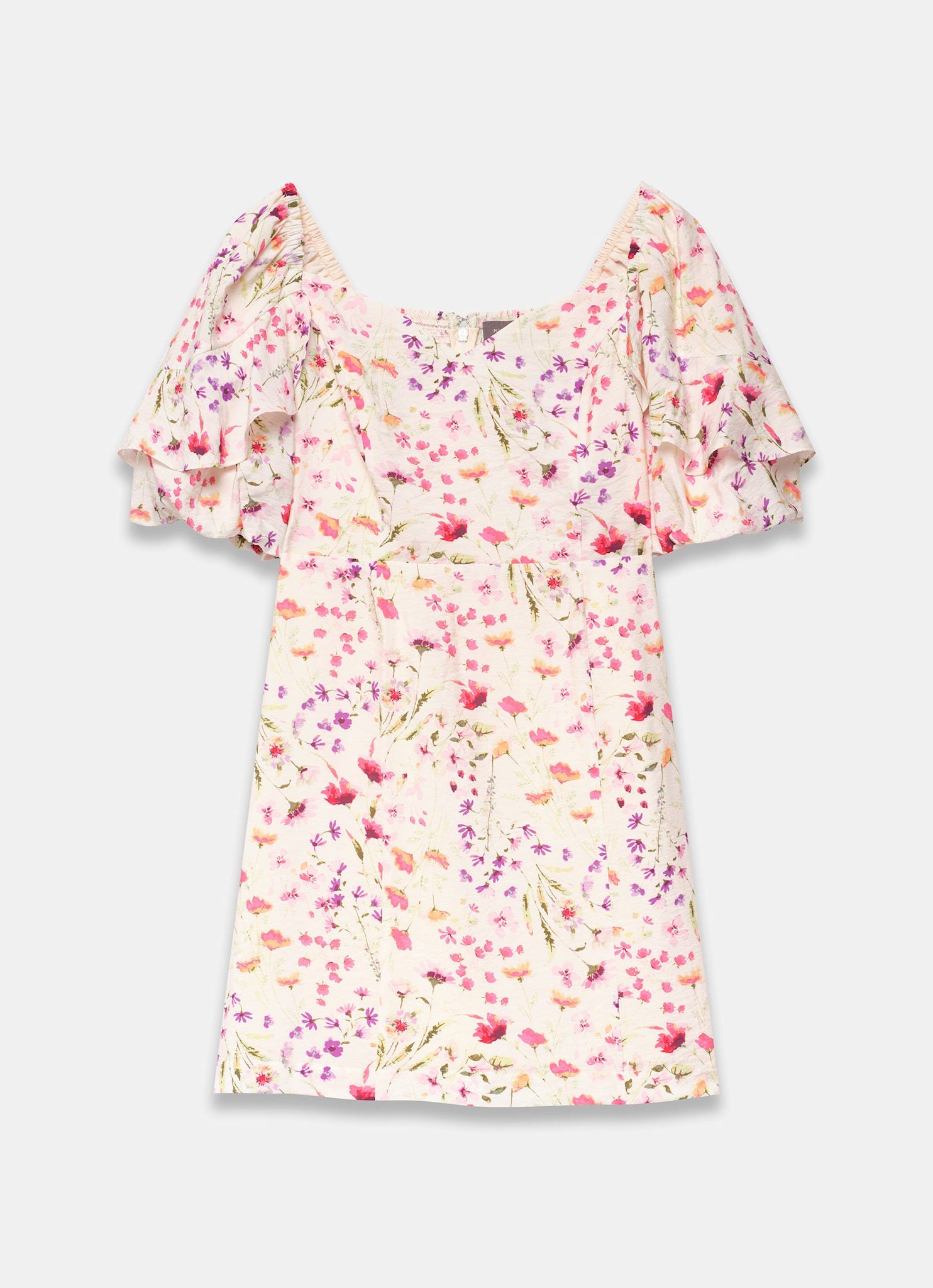 Pink Floral Print Puff Sleeve Mini Dress