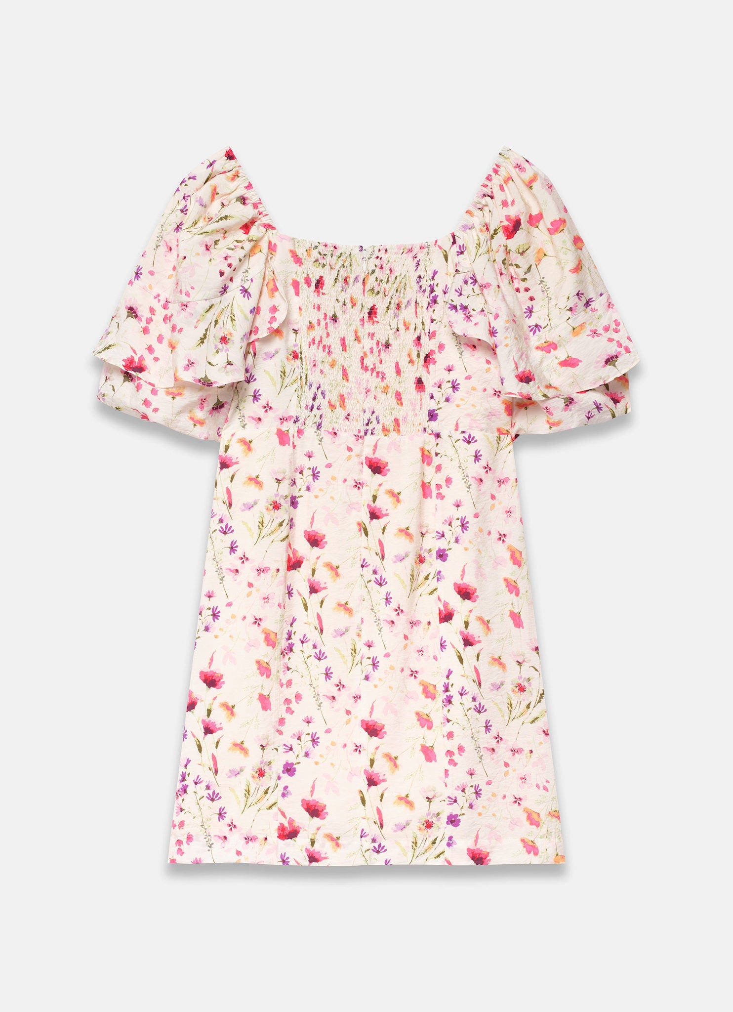Pink Floral Print Puff Sleeve Mini Dress